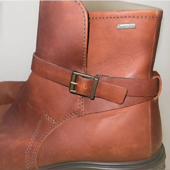Ecco Women's Crepetray Boot Size GoreTex Waterproof Cognac Leather Bootie 38/7 - Picture 4 of 11